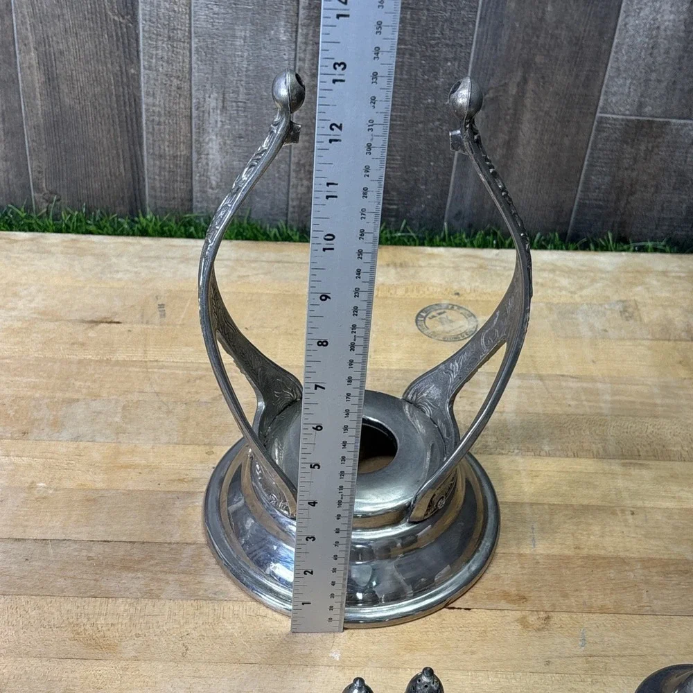 Vintage Silver Plated Carafe Warming Stand Parts Lot Victorian Art Nouveau Decor